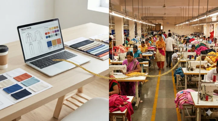 Large scale mass production garment factory in Tirupur India for basic t-shirts.