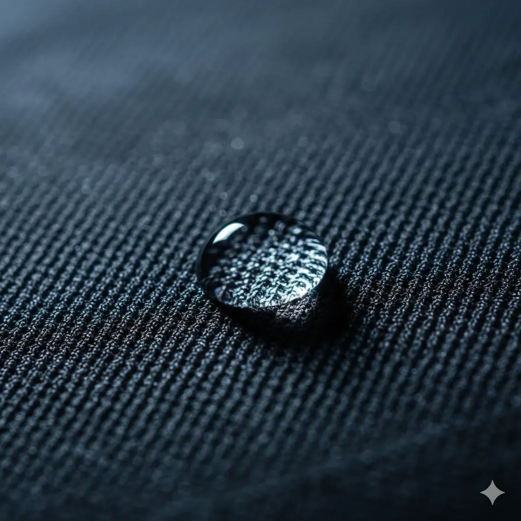 Close up of moisture-wicking technical fabric used for performance activewear manufacturing