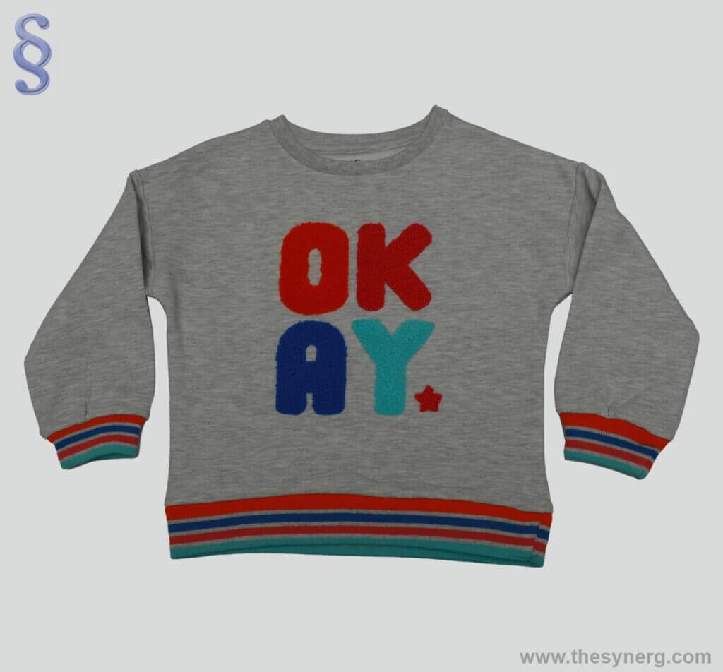 Sweatshirts manufacturers in India | Private Label Custom Hooded Crewneck manufacturers Tirupur 9 Sweatshirt with Okay embroidery and colorful yarn-dyed sleeve rib made by private label sweatshirt manufacturer for global fashion brands