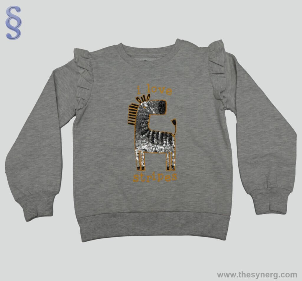 Sweatshirts manufacturers in India | Private Label Custom Hooded Crewneck manufacturers Tirupur 10 Grey melange fleece sweatshirt for girls with zebra embroidery made by embroidered sweatshirt manufacturer and sweatshirt manufacturer in India