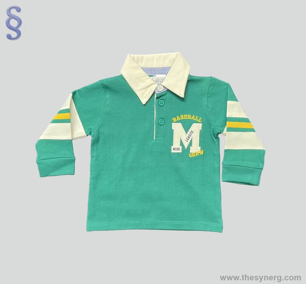 100 organic cotton polo t-shirt with applique embroidery made by synerg which is a custom organic tee shirt manufacturer in India