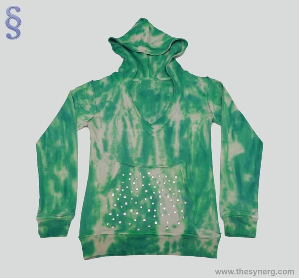 Tie and dyed 300 GSM sweatshirt made by Synerg, which is an experienced Garments Buying Office in Tirupur, Clothing Buying Office in India, fashion apparel textiles sourcing agent companies in India