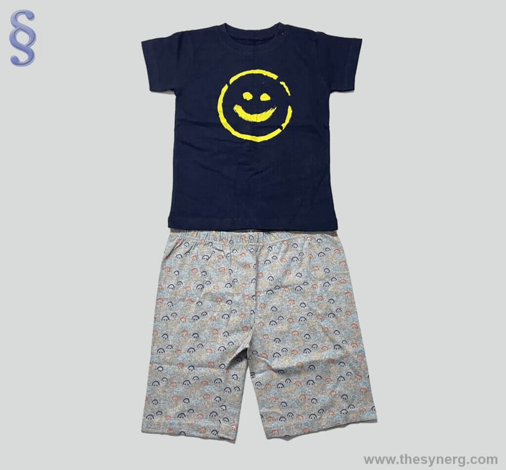Custom children's pajama with all over printed made using 180 GSM single jersey Fabric