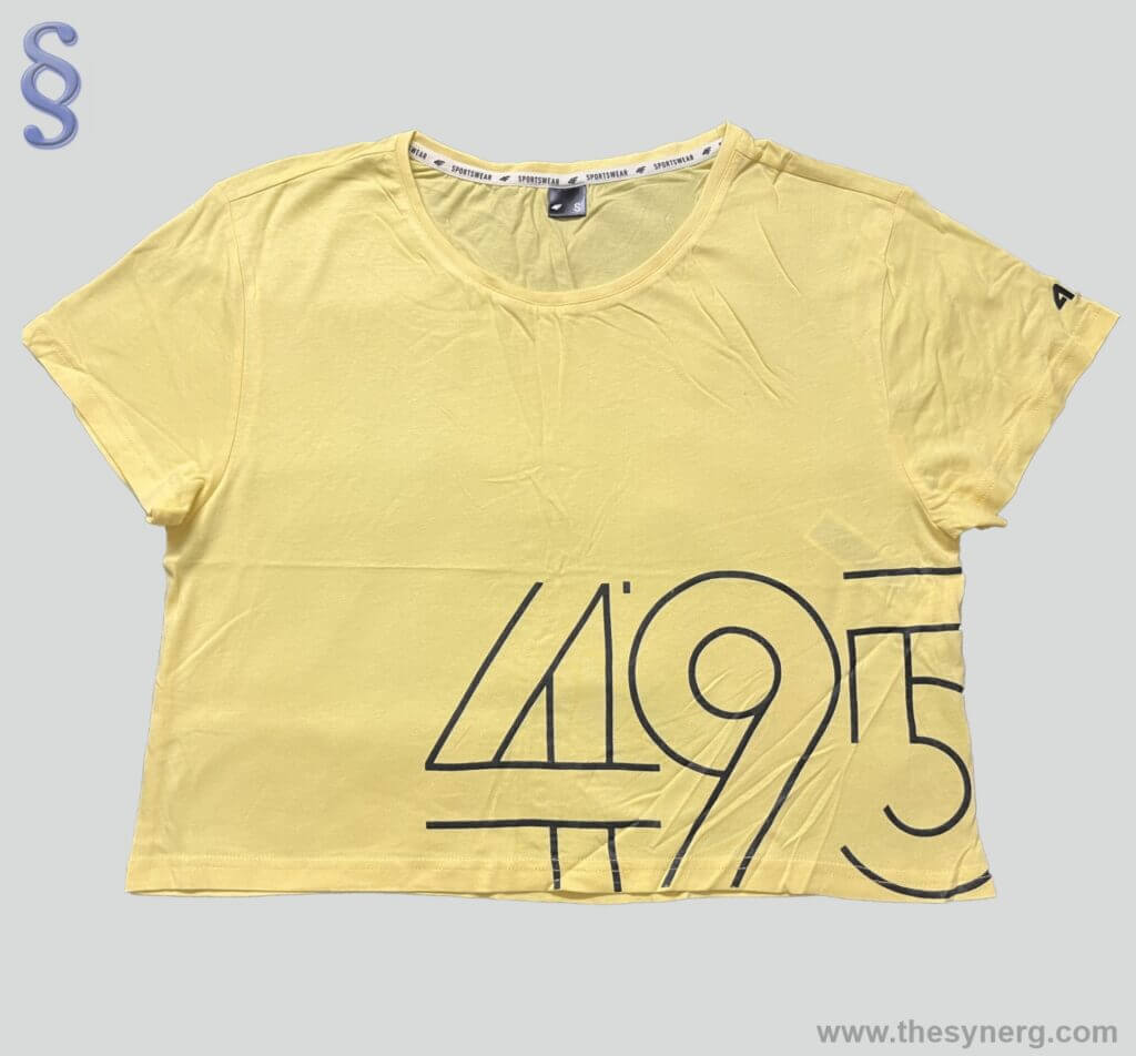 Printed women's fitness top made by Synerg which is a fitness clothing manufacturer