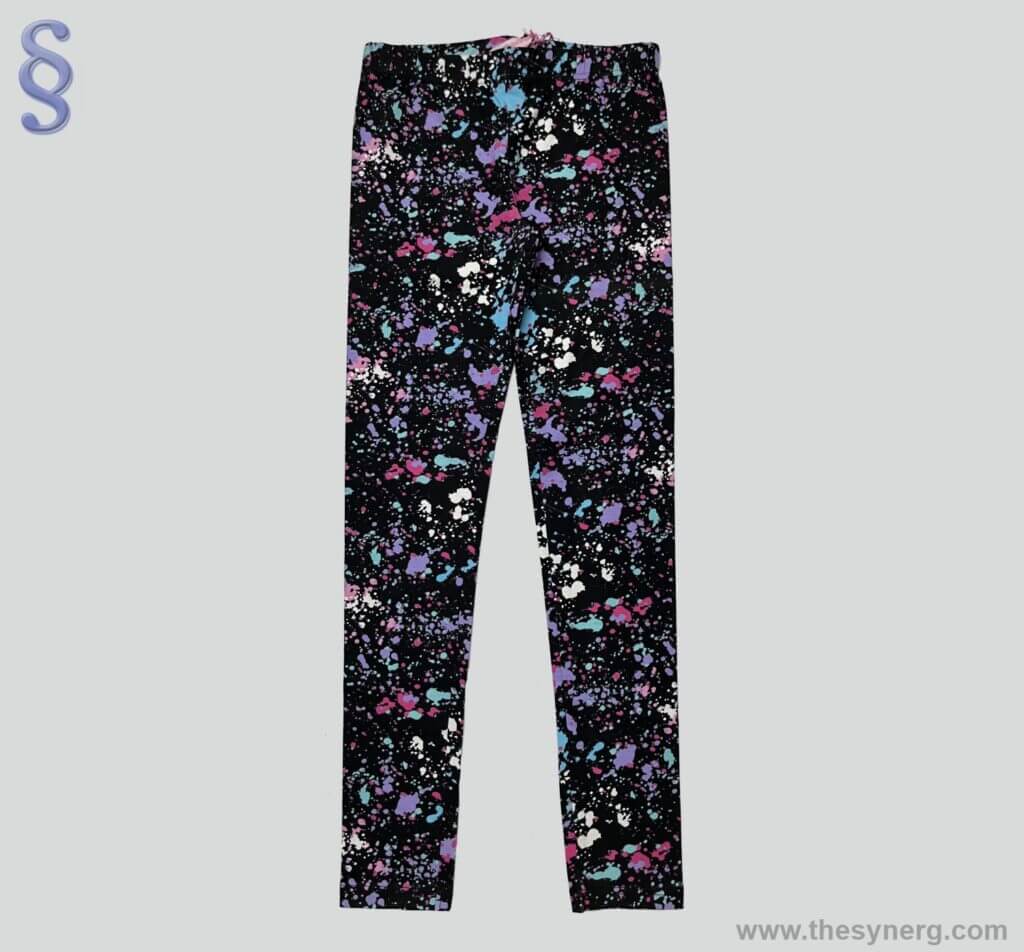 Printed women's leggings pants made by Synerg which is a yoga pants top manufacturers in India