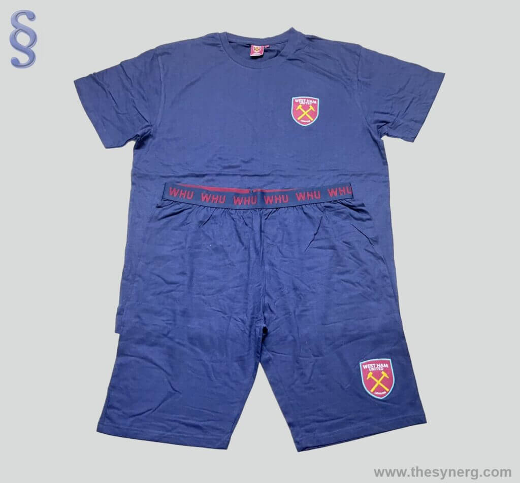Blue coloured mens nightwear with shorts set made using 100% combed cotton 180 GSM single jersey fabric made by Synerg which is a nightwear manufacturers in india