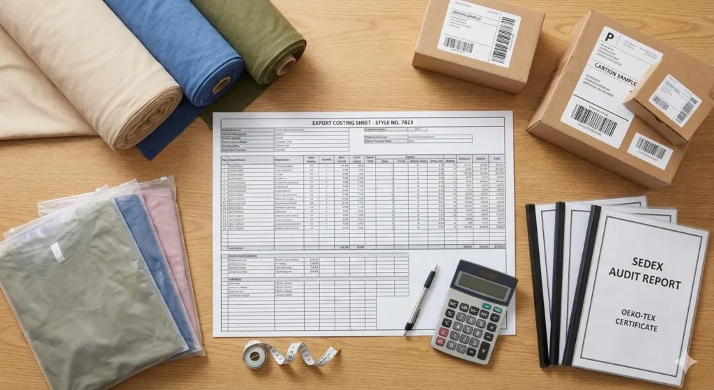 Apparel export garment cost sheet with packaging and compliance planning