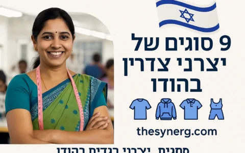 9 סוגים של יצרני בגדים בהודו שכל מותג ישראלי חייב להכיר | מדריך מלא לייבוא הלבשה לישראל 8 תמונה של עובדת במפעל ביגוד בהודו עם דגל ישראל וטקסט פרסומי על 9 סוגים של יצרני בגדים – כולל יצרני הלבשה בהודו, יצרני חולצות כותנה בהודו, יצרני חולצות טריקו בהודו, יצרני סווטשירטים בהודו, יצרני בגדי נשים בהודו, יצרני בגדי גברים בהודו, יצרני בגדי תינוקות בהודו, יצרני בגדי פלוס סייז בהודו, יצרני בגדי ספורט בהודו, יצרני טקסטיל בהודו, בגדי רחוב בהודו, ייצור בגדים בהודו, מפעלי בגדים בהודו, מפעלי ביגוד בהודו, ומפעלי ייצור מותאמים אישית לייבוא לישראל.