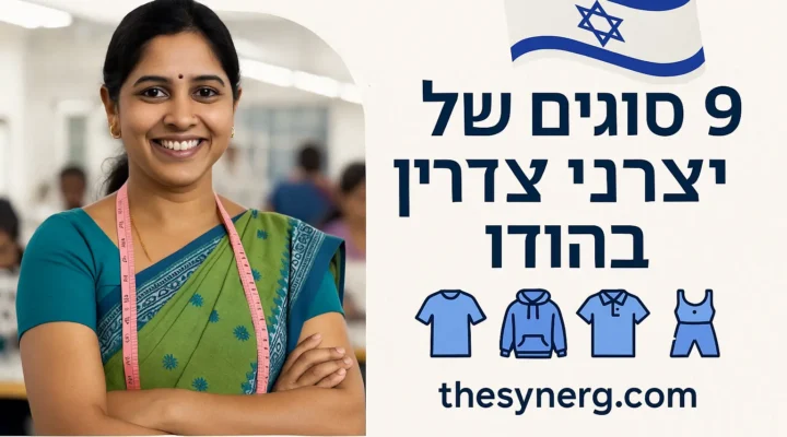 תמונה של עובדת במפעל ביגוד בהודו עם דגל ישראל וטקסט פרסומי על 9 סוגים של יצרני בגדים – כולל יצרני הלבשה בהודו, יצרני חולצות כותנה בהודו, יצרני חולצות טריקו בהודו, יצרני סווטשירטים בהודו, יצרני בגדי נשים בהודו, יצרני בגדי גברים בהודו, יצרני בגדי תינוקות בהודו, יצרני בגדי פלוס סייז בהודו, יצרני בגדי ספורט בהודו, יצרני טקסטיל בהודו, בגדי רחוב בהודו, ייצור בגדים בהודו, מפעלי בגדים בהודו, מפעלי ביגוד בהודו, ומפעלי ייצור מותאמים אישית לייבוא לישראל.