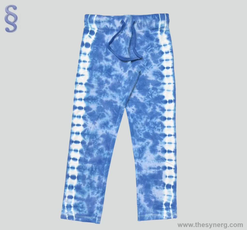 Tie dye jogger pants made by athleisure clothing manufacturers showcasing relaxed fit and soft cotton fleece