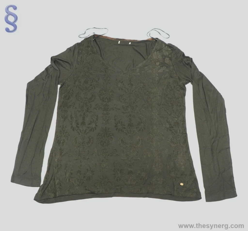 Full sleeve women’s top with all-over sequin embroidery made by Indian fashion garment exporters and embellished apparel producers for global brands.