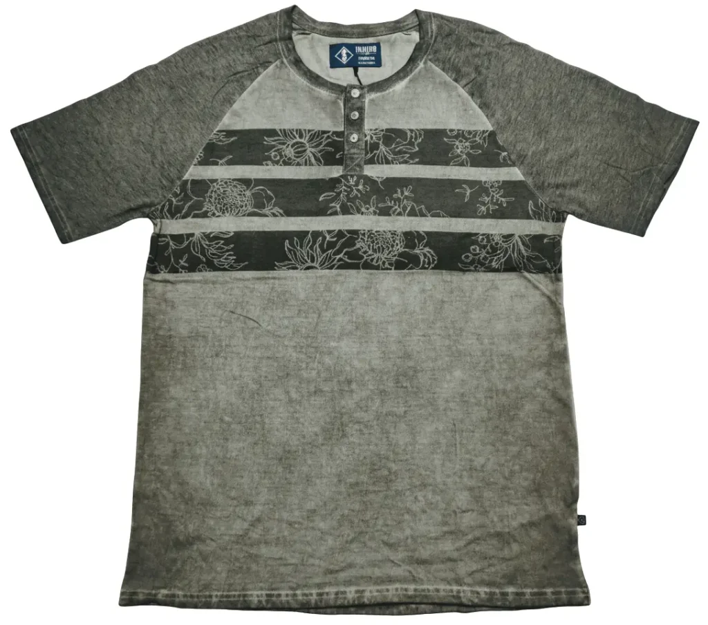 Custom floral chest print henley t-shirt manufacturer