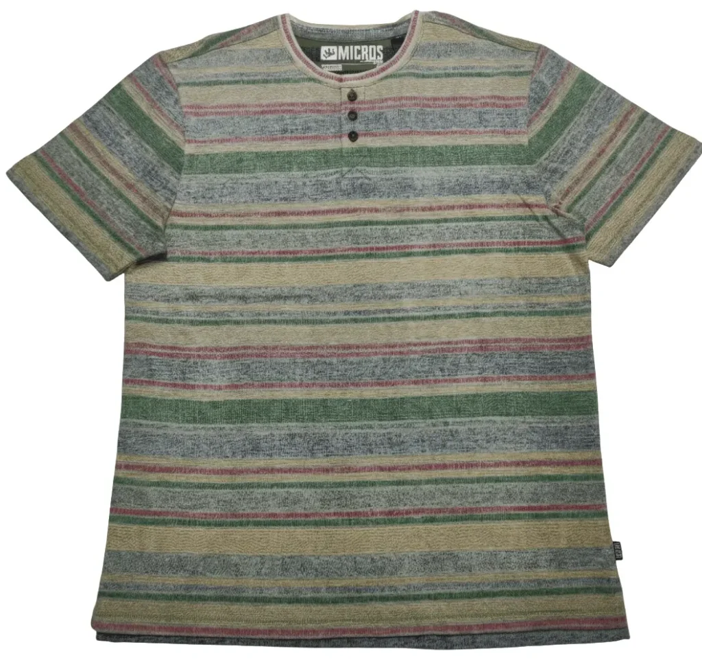 Yarn dyed striped cotton henley t-shirt factory Tirupur